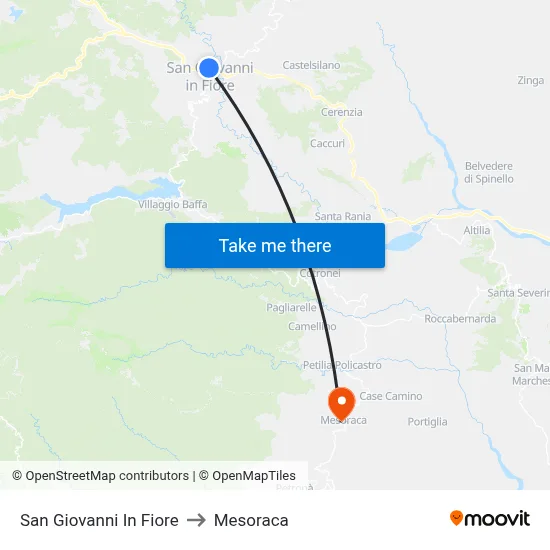 San Giovanni In Fiore to Mesoraca map