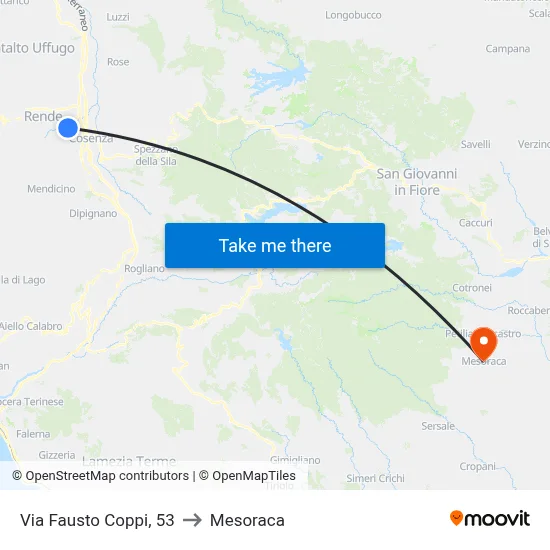 Via Fausto Coppi, 53 to Mesoraca map