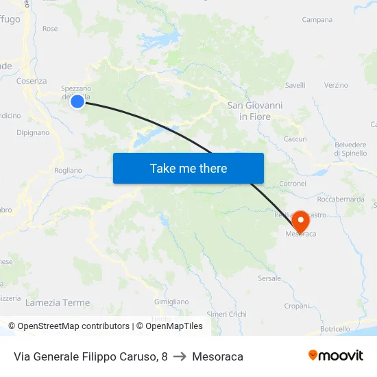 Via Generale Filippo Caruso 8 to Mesoraca map