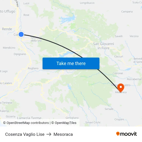 Cosenza Vaglio Lise to Mesoraca map