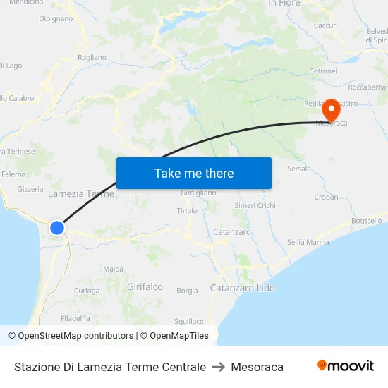 Lamezia Terme Central Station to Mesoraca map