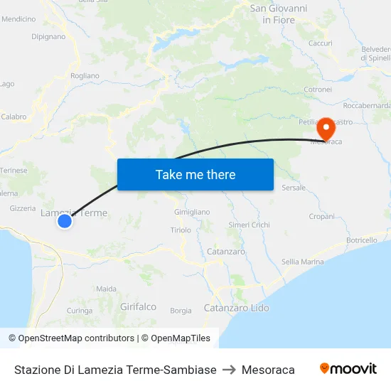 Lamezia Terme-Sambiase Station to Mesoraca map
