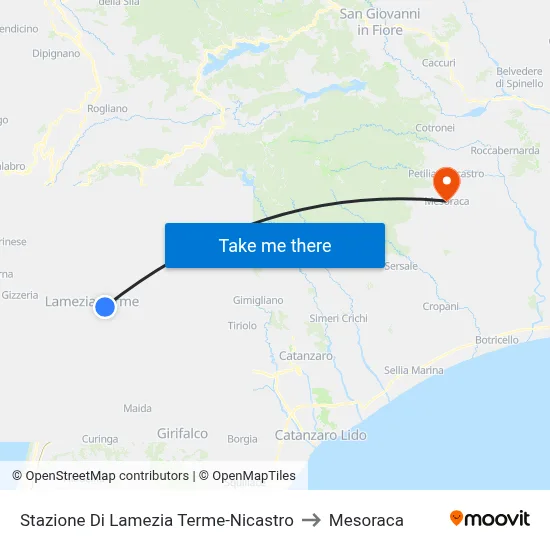 Lamezia Terme-Nicastro Station to Mesoraca map