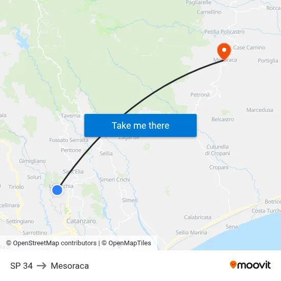 SP 34 to Mesoraca map