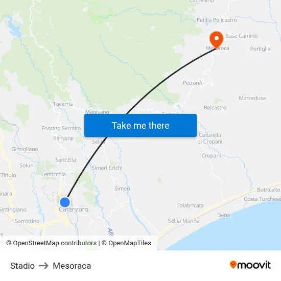 Stadium to Mesoraca map