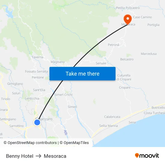 Benny Hotel to Mesoraca map