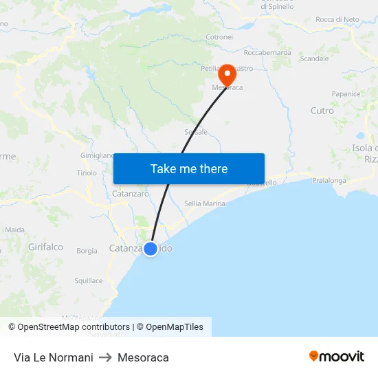 Le Normani Street to Mesoraca map