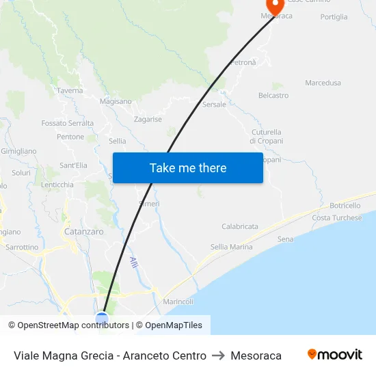 Magna Grecia Avenue - Aranceto Center to Mesoraca map
