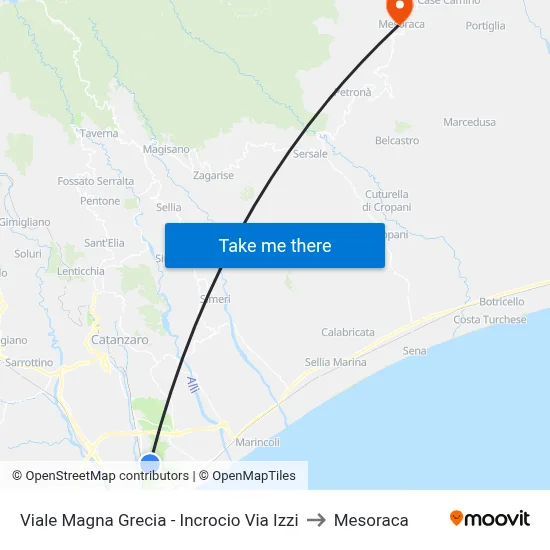 Magna Grecia Avenue - Izzi Street Intersection to Mesoraca map