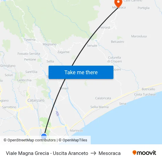 Magna Grecia Avenue - Aranceto Exit to Mesoraca map