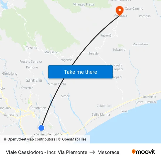 Viale Cassiodoro - Via Piemonte Intersection to Mesoraca map