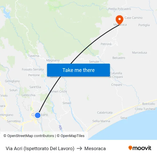 Via Acri (Labor Inspectorate) to Mesoraca map