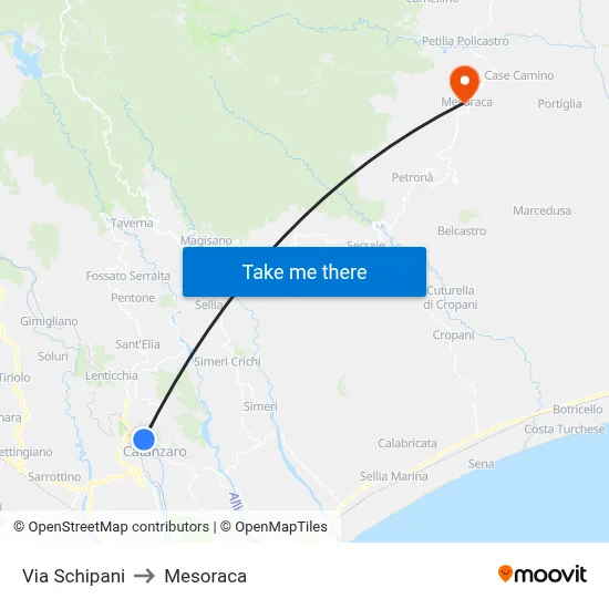 Via Schipani to Mesoraca map