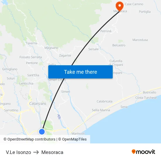 Isonzo Avenue to Mesoraca map