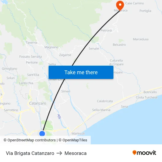 Catanzaro Brigade Street to Mesoraca map