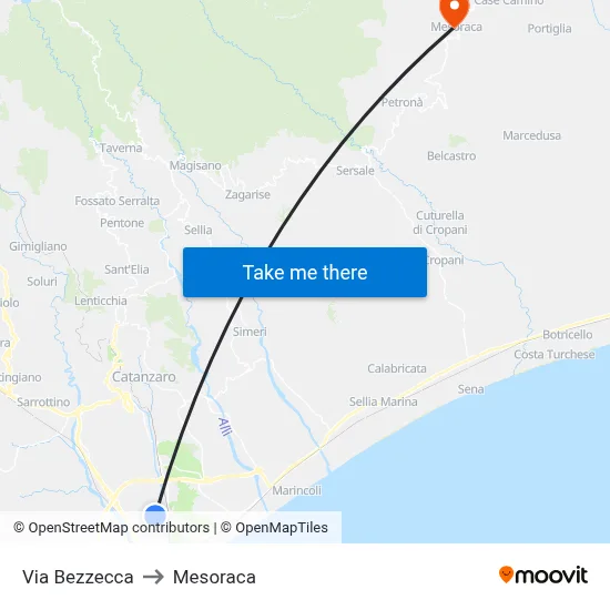Bezzecca Street to Mesoraca map
