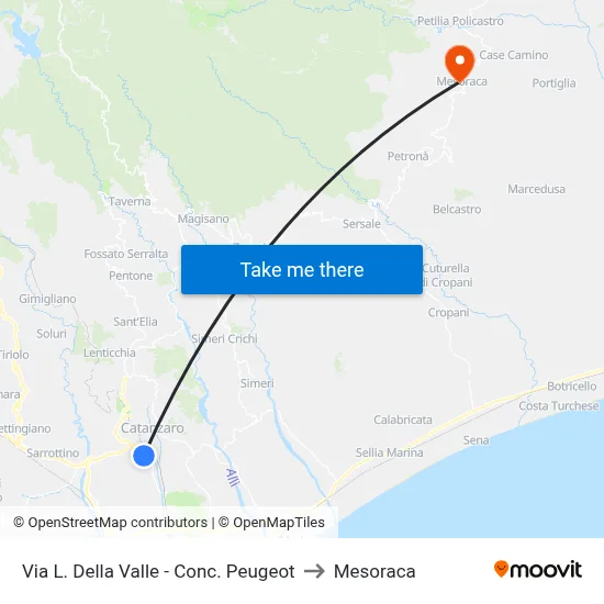 Via L. Della Valle - Peugeot Dealership to Mesoraca map