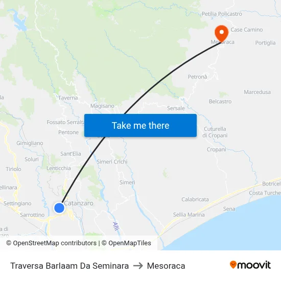 Barlaam Da Seminara Cross Street to Mesoraca map