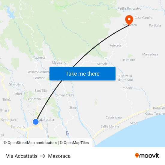Via Accattatis to Mesoraca map