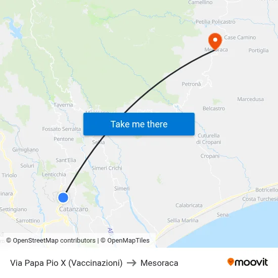 Pope Pius X Street (Vaccinations) to Mesoraca map
