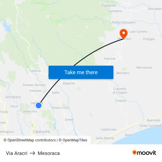 Aracri Street to Mesoraca map