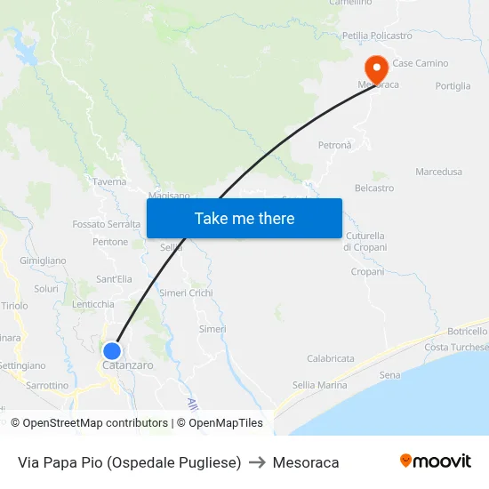 Via Papa Pio (Pugliese Hospital) to Mesoraca map