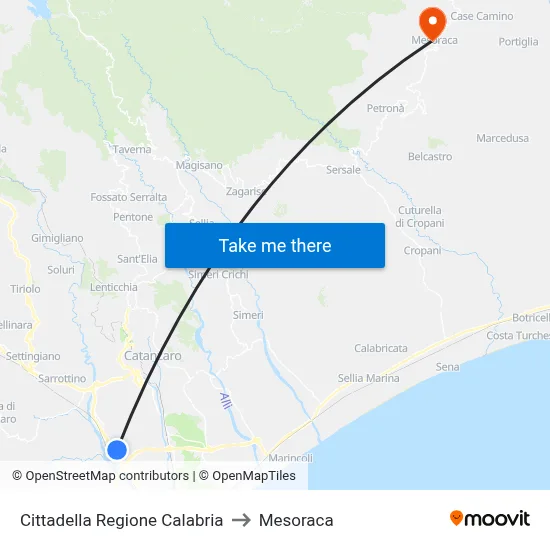 Calabria Region Citadel to Mesoraca map