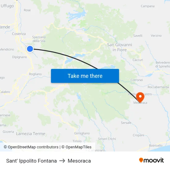Sant' Ippolito Fountain to Mesoraca map