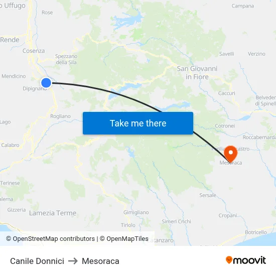 Donnici Kennel to Mesoraca map