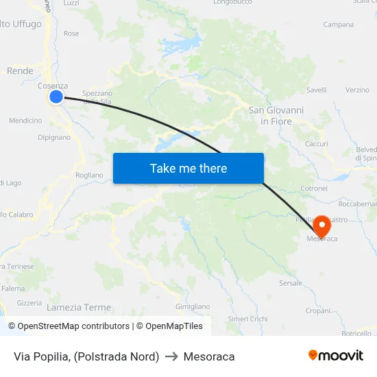 Via Popilia, (Highway Police North) to Mesoraca map