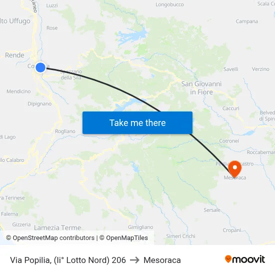 Via Popilia, (Second Lot North) 206 to Mesoraca map