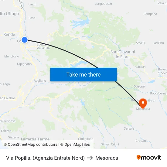 Via Popilia, (North Revenue Agency) to Mesoraca map