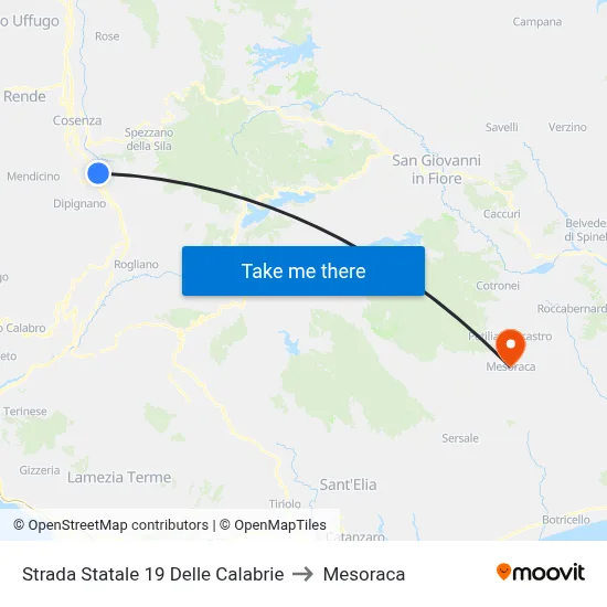 State Road 19 of Calabria to Mesoraca map