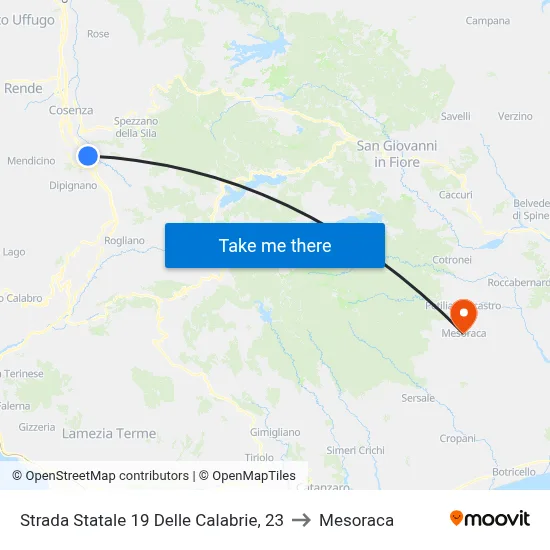 State Road 19 of Calabrie, 23 to Mesoraca map