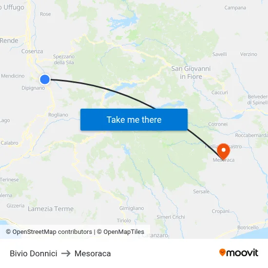 Donnici Junction to Mesoraca map