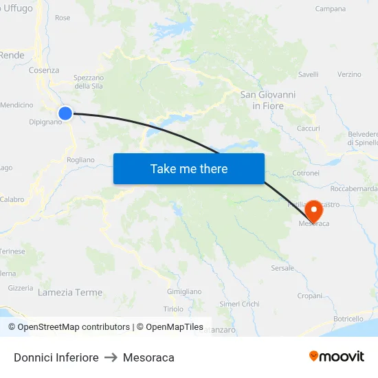 Donnici Inferiore to Mesoraca map