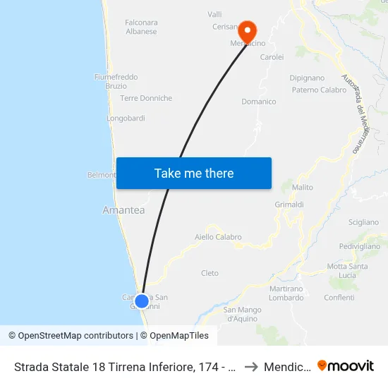 State Road 18 Tyrrhenian Coast, 174 - Amantea to Mendicino map