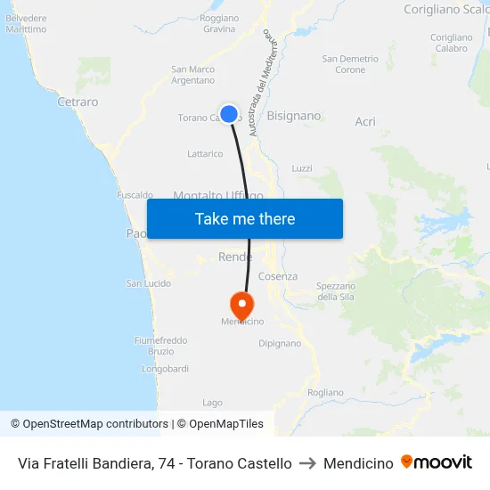 Fratelli Bandiera Street, 74 - Torano Castello to Mendicino map