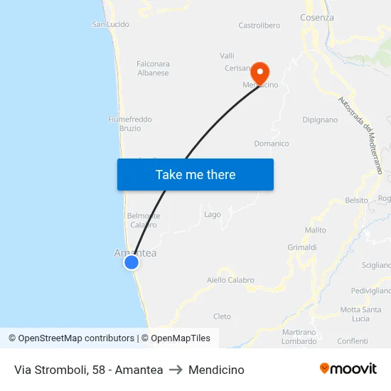 Via Stromboli, 58 - Amantea to Mendicino map