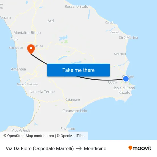 Via Da Fiore (Ospedale Marrelli) to Mendicino map