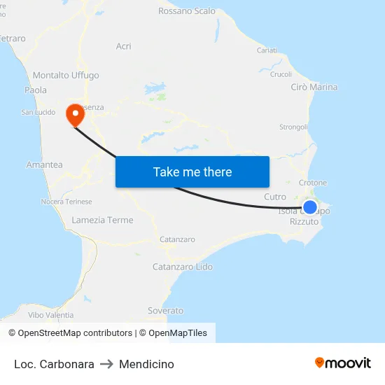 Carbonara Location to Mendicino map