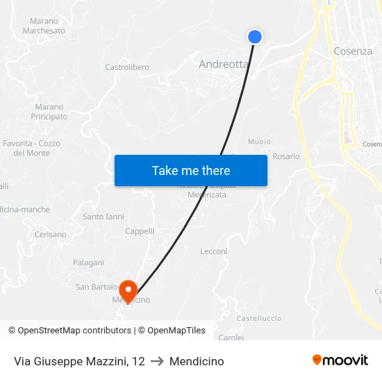 Giuseppe Mazzini Street, 12 to Mendicino map
