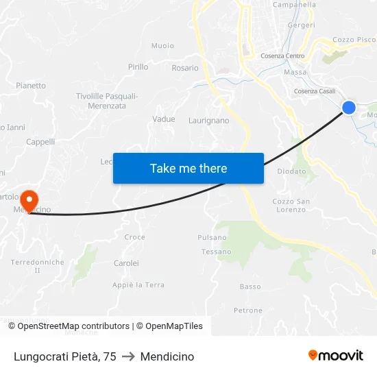 Lungocrati Pieta 75 to Mendicino map