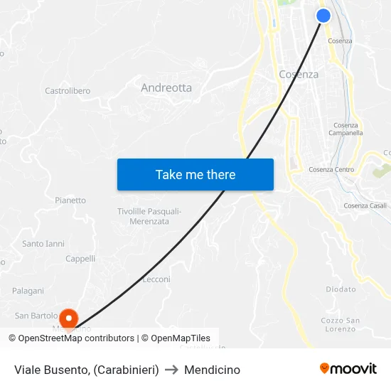 Viale Busento (Carabinieri) to Mendicino map