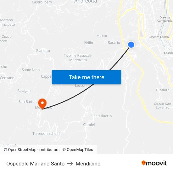 Mariano Santo Hospital to Mendicino map