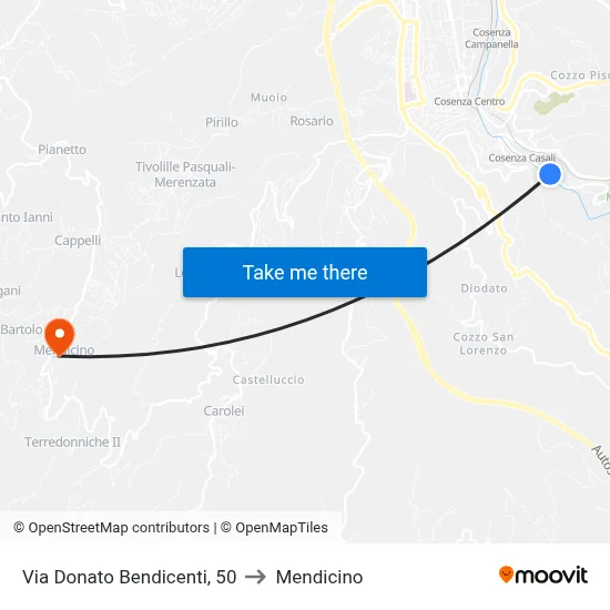 Via Donato Bendicenti, 50 to Mendicino map