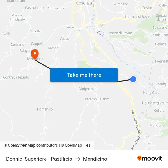 Upper Donnici - Pasta Factory to Mendicino map
