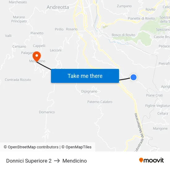 Upper Donnici 2 to Mendicino map