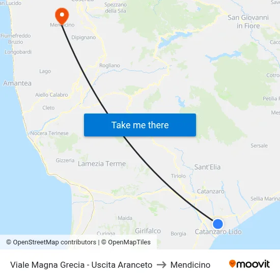 Magna Grecia Avenue - Aranceto Exit to Mendicino map