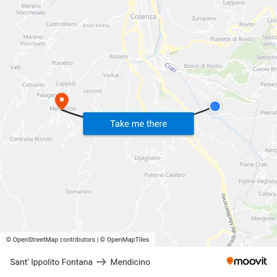 Sant' Ippolito Fountain to Mendicino map